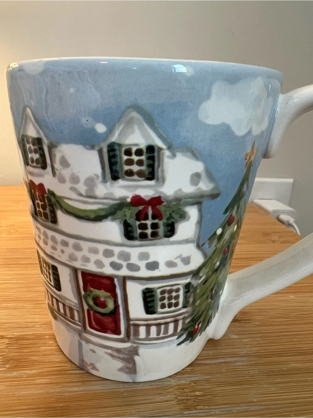 Pier 1 - Holiday Snowman Barn Ceramic Mug - White and Red